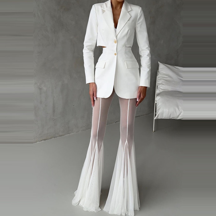 Women's Fashion Mesh Slim Fit Two-Piece Suit