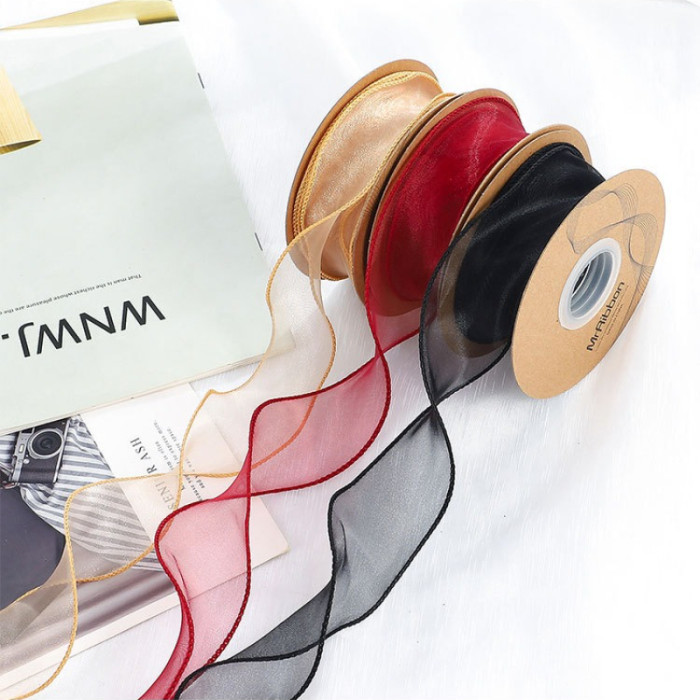 Practical and Versatile Plain Fishtail Yarn Ribbon Solid-color Floral Tie Bow Trendy Wavy Satin Ribbon Fresh Flowers