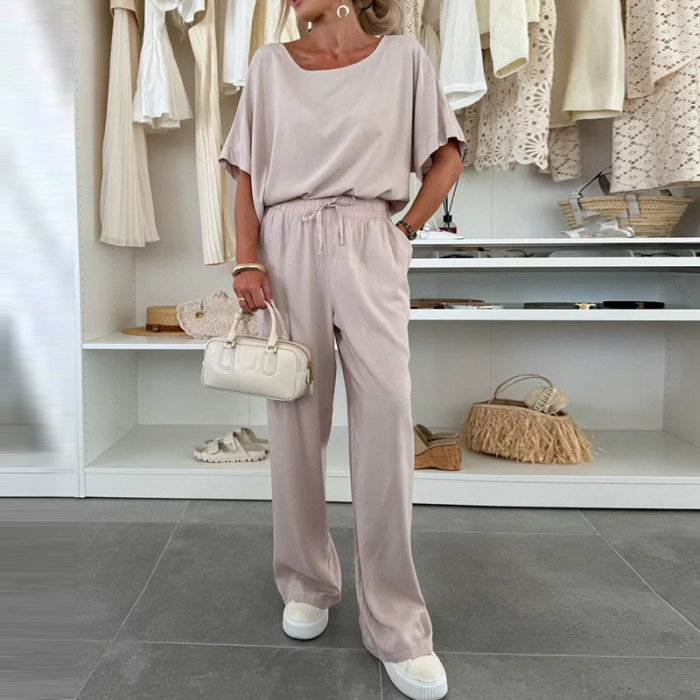 Chic Short Sleeve Tops Pocket Pants Matching Set Casual O-neck Solid Color Sport Outfit Elegant Lady Summer New Simple Tracksuit