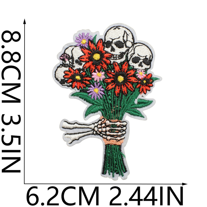 Romantic Patchwork New Style Popular Skull Couple Patch Bag Decorated with Black Spider Computer Embroidery Seal