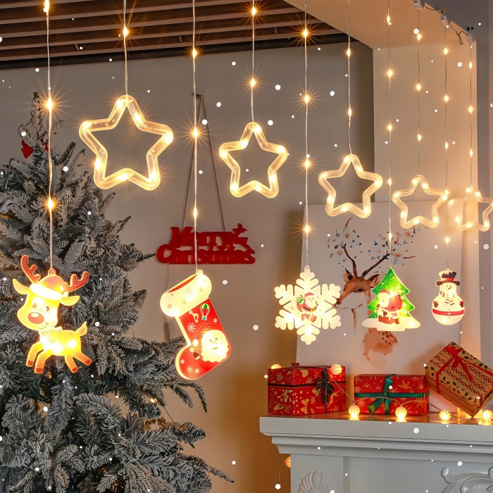 Festive DIY Christmas Lights DIY LED Christmas Lights - 2025 New, 8 Modes (Winter Wonderland, Santa Claus, Reindeer, Snowflakes), USB-Powered, Festive Decor for Indoor & Window, Holiday Gift & Party Decoration, Christmas Lights for Outside, Seasonal Lighting, Vintage Style, Versatile Decor
