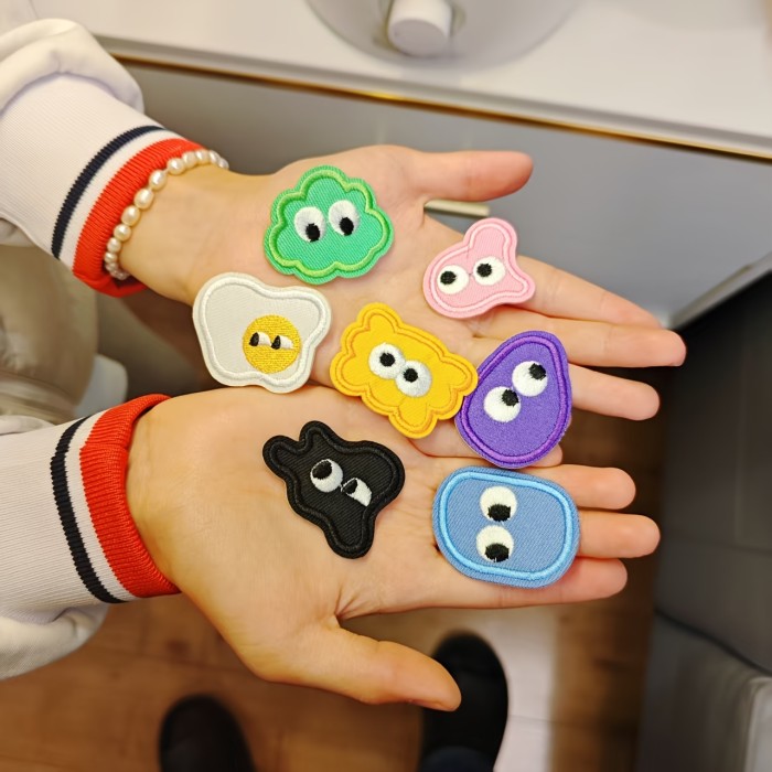7pcs Jelly Monster Patch Set – Self-Adhesive Embroidered Stickers for Hats, Bags & Clothes