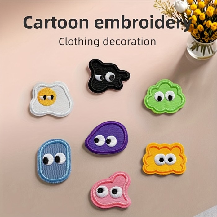 7pcs Jelly Monster Patch Set – Self-Adhesive Embroidered Stickers for Hats, Bags & Clothes
