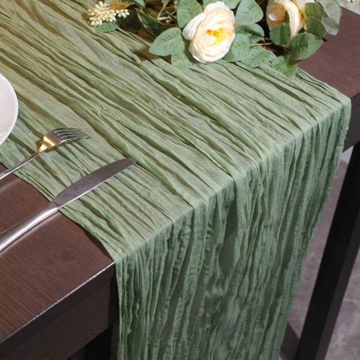 6\u002F10-Pack Sage Green Polyester Table Runners - Vintage Wrinkle Sheer Gauze, Rectangular Cheese Cloth for Wedding Reception, Bridal Decorations, Transparent Table Overlay