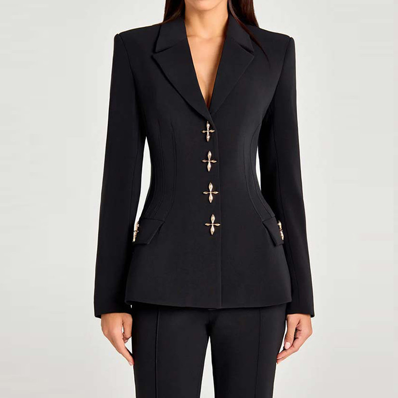 Fall New Office Lady Solid Color Outfits Elegant Long Sleeve V-neck Coat And Wide Leg Pants Sets Fashion Casual Slim Women's Set