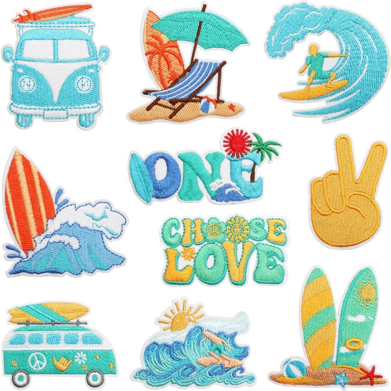 Summer Beach Practical Theme New Fabric Sticker Sports Surfboard Patch Sticker Wave Computer Embroidered Logo Beach Stamp
