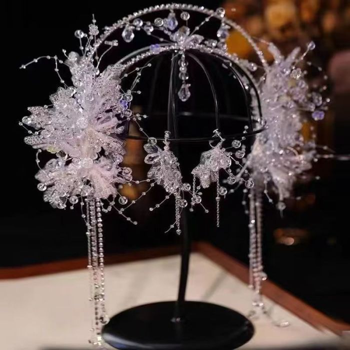 Tassel Fake Earrings Hairband Chinese Hanfu Hair Accessories Floral Tiaras Headband Travel Photography Fairy Hair Jewelry