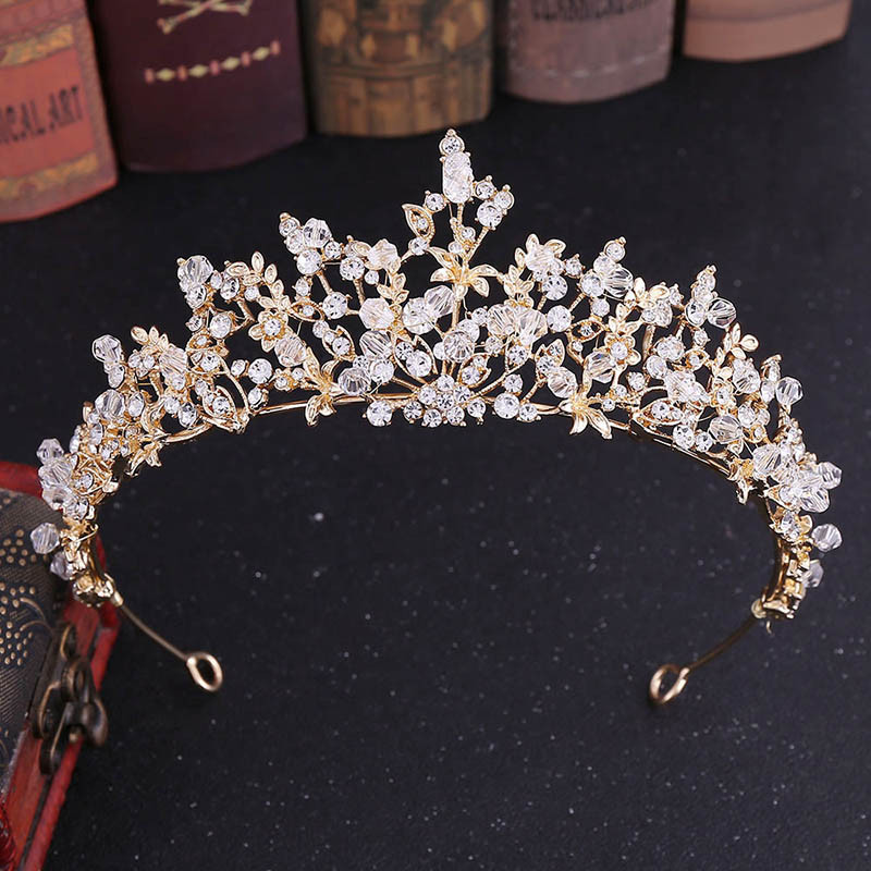 Luxury Bridal Crown Tiaras Handmade Rhinestone Crystal Leaves Crown Tiaras Bridal Headbands Women Wedding Jewelry Accessories VL