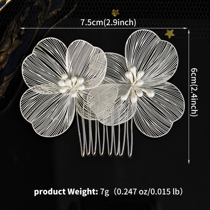Handmade Pearl Headband Korean Aesthetic Gold Petal Hair Accessories Set Bridal Wedding Headdress Dress Hairbands
