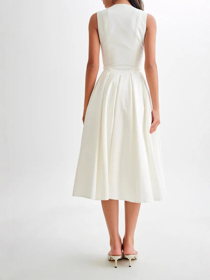 Simple Classic V-Neck Sleeveless Satin A-Line Formal Evening Dresses Birthday Party Prom Gowns