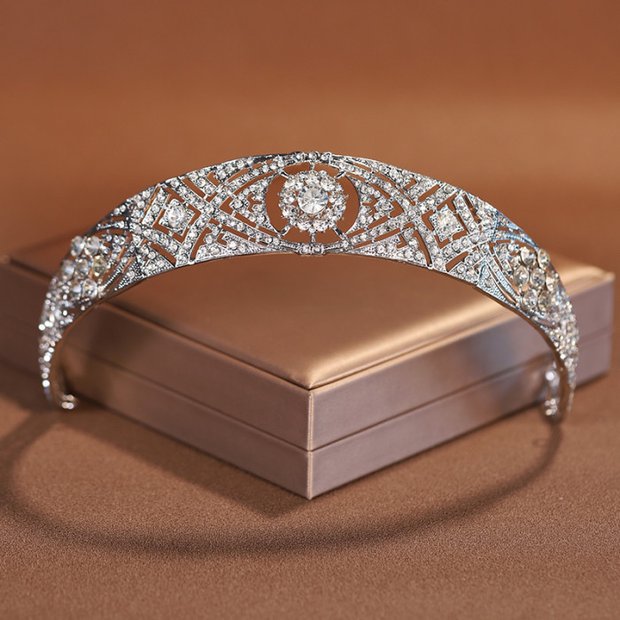 Trendy Silver Color Rhinestone Crystal Queen Big Crown Bridal Wedding Tiara Women Beauty pageant Bridal Hair Accessories Jewelry