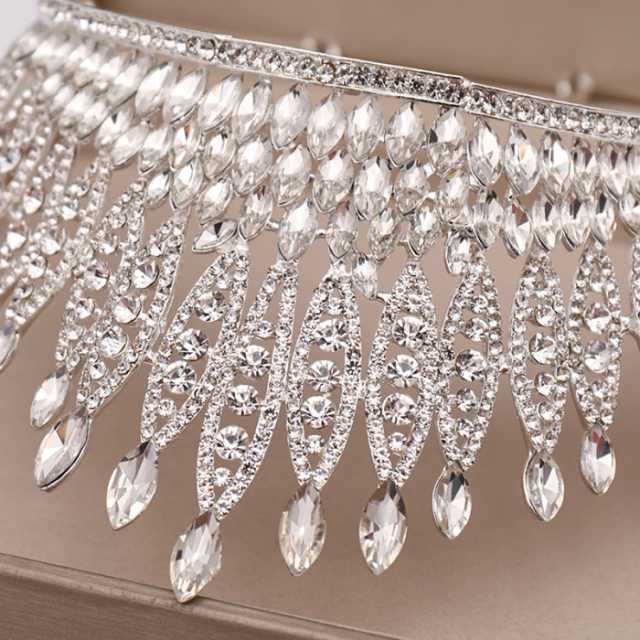 Trendy Silver Color Rhinestone Crystal Queen Big Crown Bridal Wedding Tiara Women Beauty pageant Bridal Hair Accessories Jewelry