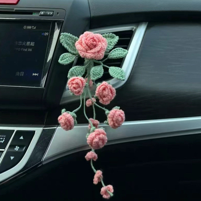 Handmade Crochet Flower Car Vent Clip – Cute Floral Interior Decoration Gift