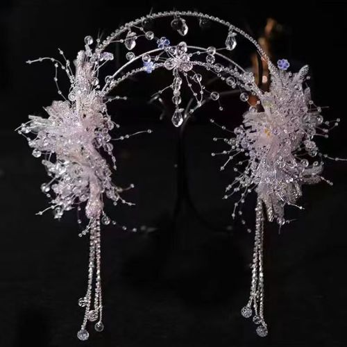 Tassel Fake Earrings Hairband Chinese Hanfu Hair Accessories Floral Tiaras Headband Travel Photography Fairy Hair Jewelry