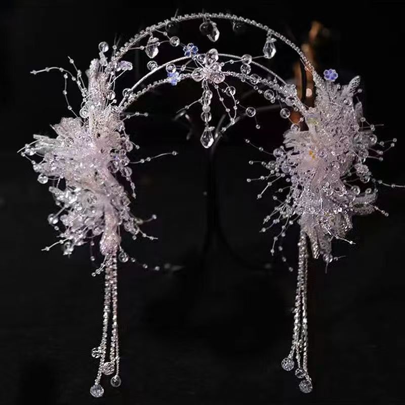 Tassel Fake Earrings Hairband Chinese Hanfu Hair Accessories Floral Tiaras Headband Travel Photography Fairy Hair Jewelry