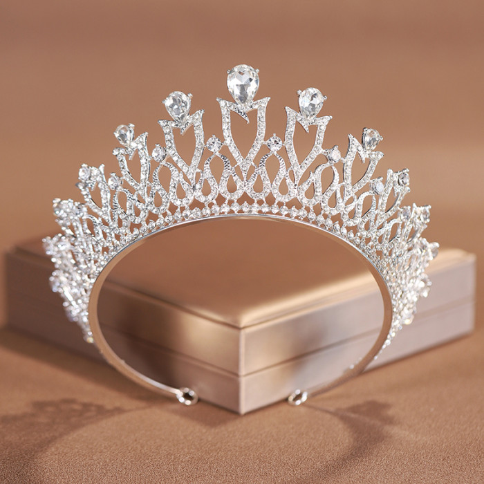 Trendy Silver Color Rhinestone Crystal Queen Big Crown Bridal Wedding Tiara Women Beauty pageant Bridal Hair Accessories Jewelry