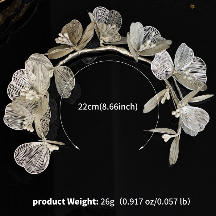 Handmade Pearl Headband Korean Aesthetic Gold Petal Hair Accessories Set Bridal Wedding Headdress Dress Hairbands