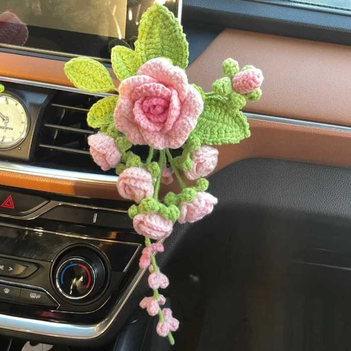 Handmade Crochet Flower Car Vent Clip – Cute Floral Interior Decoration Gift