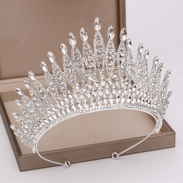 Trendy Silver Color Rhinestone Crystal Queen Big Crown Bridal Wedding Tiara Women Beauty pageant Bridal Hair Accessories Jewelry