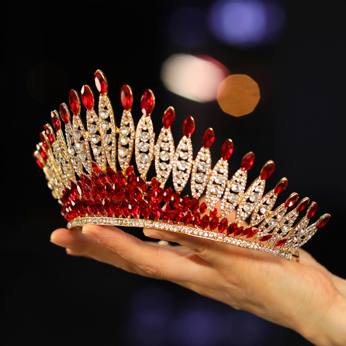Bridal Headdress with a Red Ladies High End Prom Crown Classic Tiaras