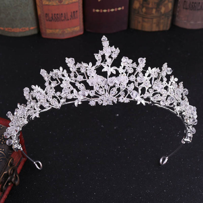 Luxury Bridal Crown Tiaras Handmade Rhinestone Crystal Leaves Crown Tiaras Bridal Headbands Women Wedding Jewelry Accessories VL