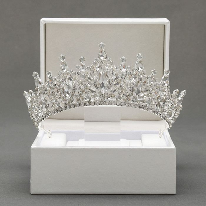 Trendy Silver Color Rhinestone Crystal Queen Big Crown Bridal Wedding Tiara Women Beauty pageant Bridal Hair Accessories Jewelry