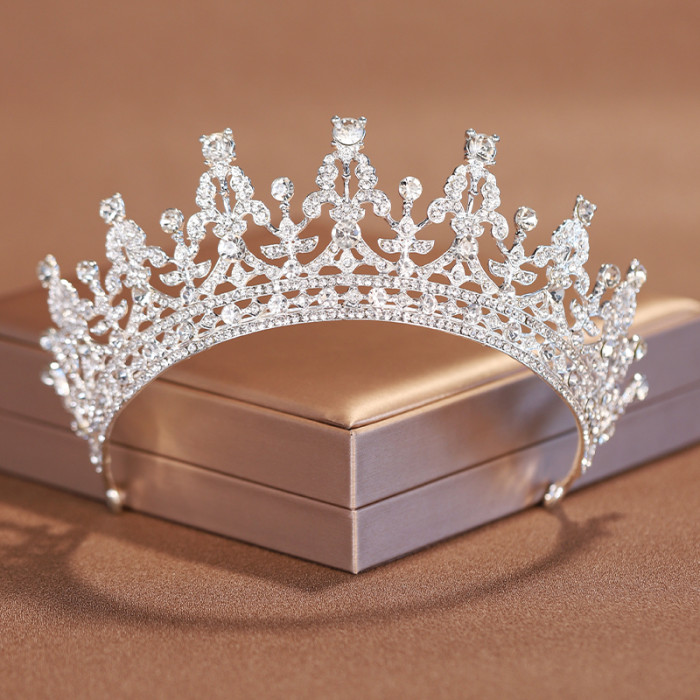 Trendy Silver Color Rhinestone Crystal Queen Big Crown Bridal Wedding Tiara Women Beauty pageant Bridal Hair Accessories Jewelry