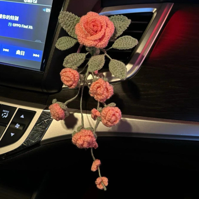 Handmade Crochet Flower Car Vent Clip – Cute Floral Interior Decoration Gift