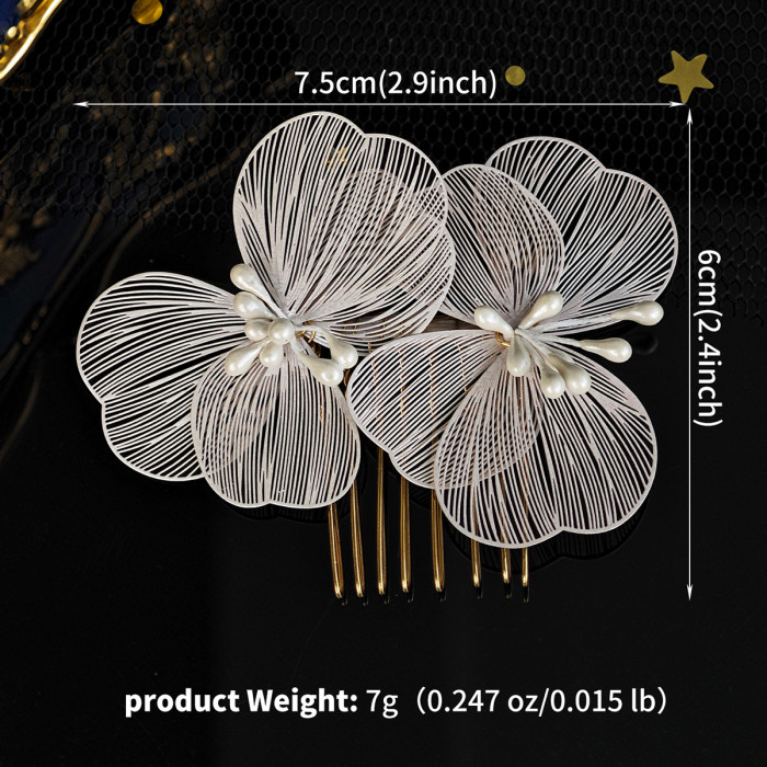 Handmade Pearl Headband Korean Aesthetic Gold Petal Hair Accessories Set Bridal Wedding Headdress Dress Hairbands