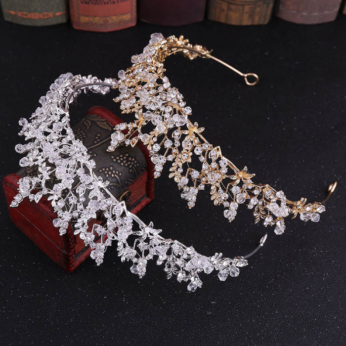 Luxury Bridal Crown Tiaras Handmade Rhinestone Crystal Leaves Crown Tiaras Bridal Headbands Women Wedding Jewelry Accessories VL