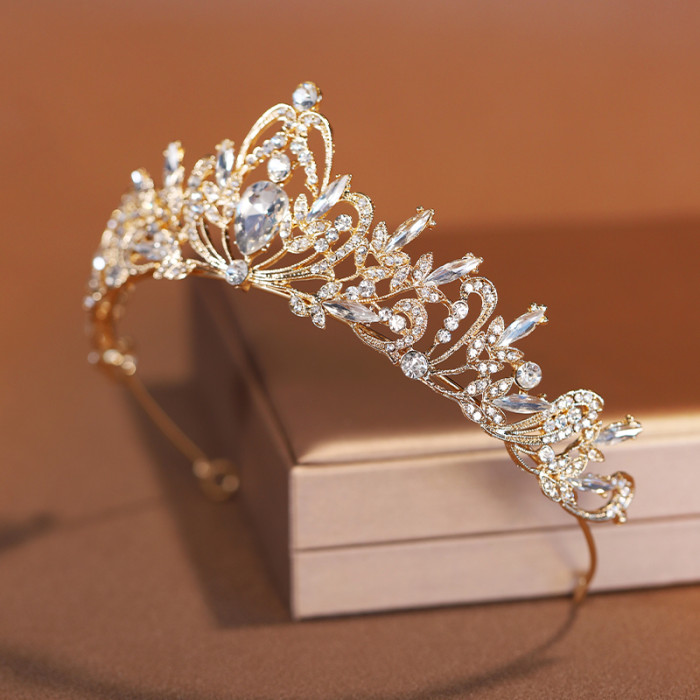 Bridal Headwear Gold-Colour Women's Classic Wedding Crown Girl Birthday Tiaras