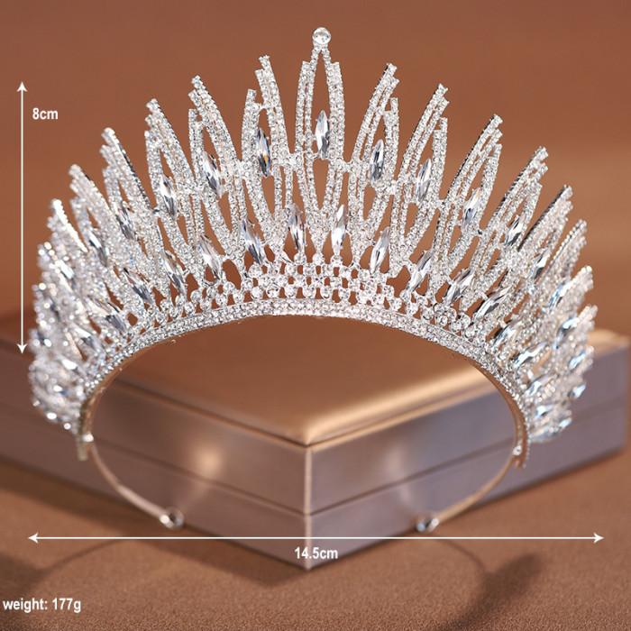 Trendy Silver Color Rhinestone Crystal Queen Big Crown Bridal Wedding Tiara Women Beauty pageant Bridal Hair Accessories Jewelry