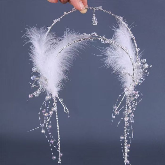 Tassel Fake Earrings Hairband Chinese Hanfu Hair Accessories Floral Tiaras Headband Travel Photography Fairy Hair Jewelry