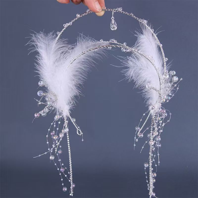 Tassel Fake Earrings Hairband Chinese Hanfu Hair Accessories Floral Tiaras Headband Travel Photography Fairy Hair Jewelry