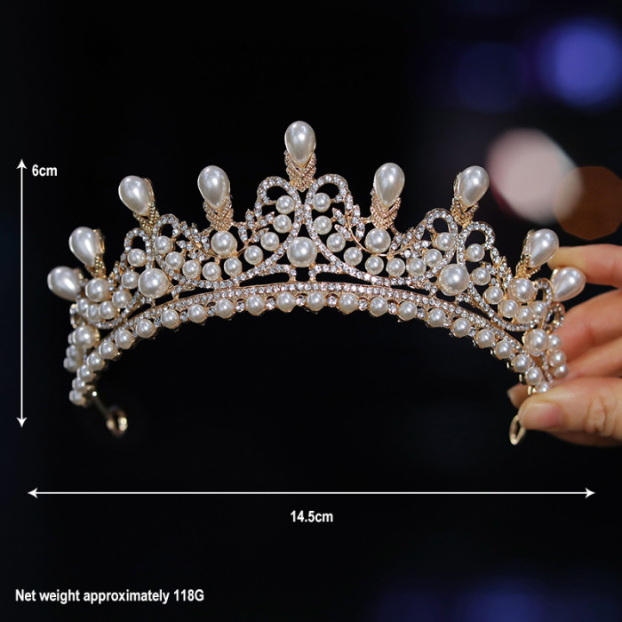 Bridal Headwear with a Gold Colour Ladies Exquisite Wedding Crown Classic Birthday Tiaras