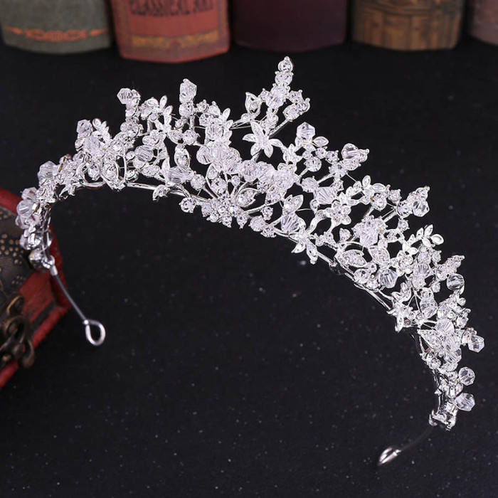 Luxury Bridal Crown Tiaras Handmade Rhinestone Crystal Leaves Crown Tiaras Bridal Headbands Women Wedding Jewelry Accessories VL