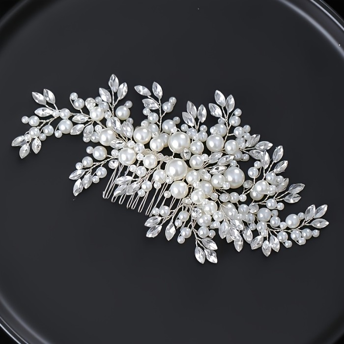 Luxurious Pearl Hair Comb Headband Rhinestone Pearl Hair Accessories For Women Wedding Accessories Tiara Headpiece