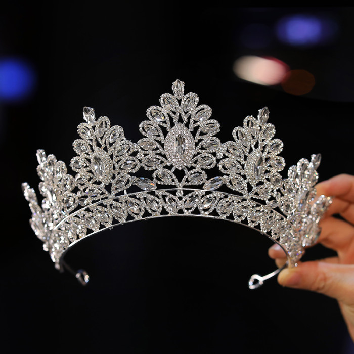 Bridal Headwear A Silver-colour  High End Wedding Crown Classic Tiaras