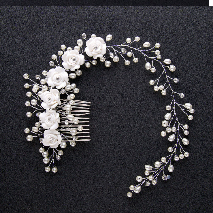 Pearl Flower Headband with Comb Bridal Hair Combs Jewellery Tiaras de Noiva Headpiece Hair Jewelry Women Wedding Accessories