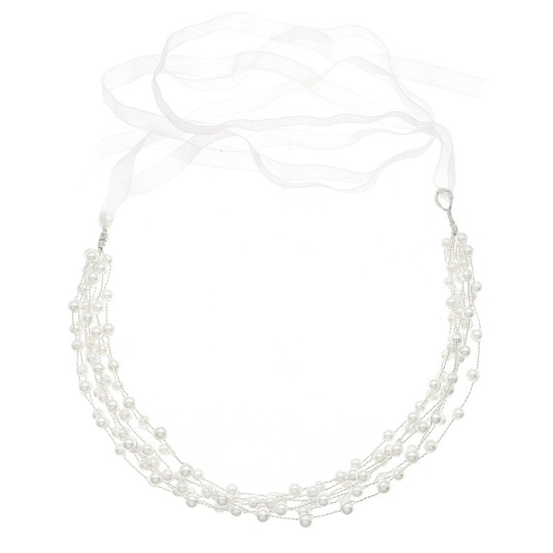 Full Pearls Hairband Women Tiaras Elegant Jewelry Wedding Bride Hair Accessories Girls Decoration With Ribbon Hair Decoration