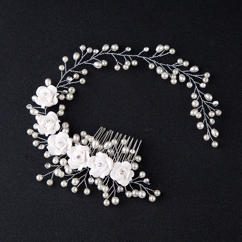 Pearl Flower Headband with Comb Bridal Hair Combs Jewellery Tiaras de Noiva Headpiece Hair Jewelry Women Wedding Accessories