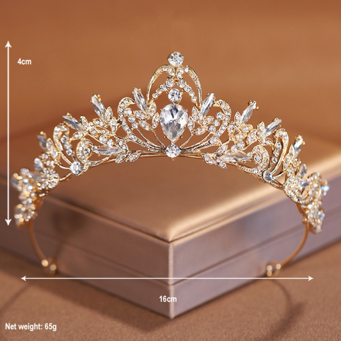 Bridal Headwear Gold-Colour Women's Classic Wedding Crown Girl Birthday Tiaras