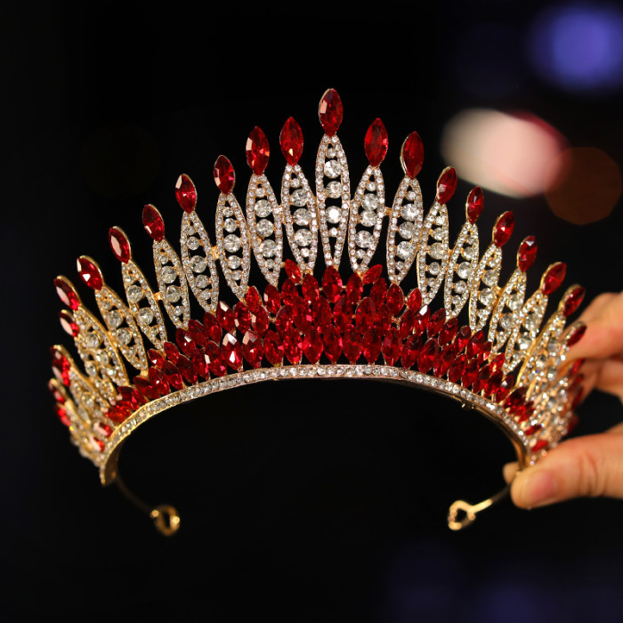 Bridal Headdress with a Red Ladies High End Prom Crown Classic Tiaras