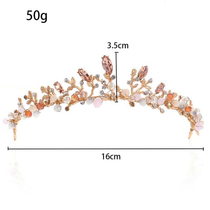 Women's Elegant Crowns Pink Crystal Rhinestone Floral Tiaras Metal Wedding Hair Jewelry Vintage Headpiece Bride Hairband