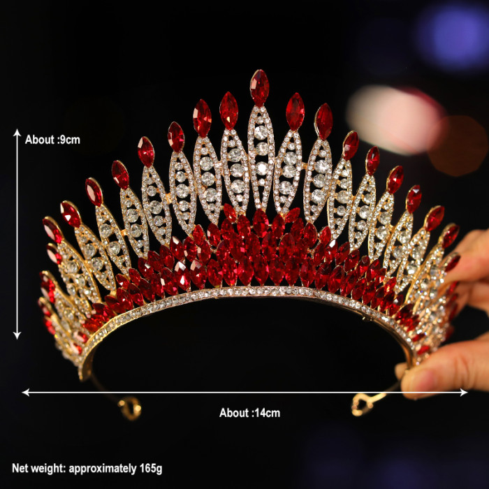 Bridal Headdress with a Red Ladies High End Prom Crown Classic Tiaras
