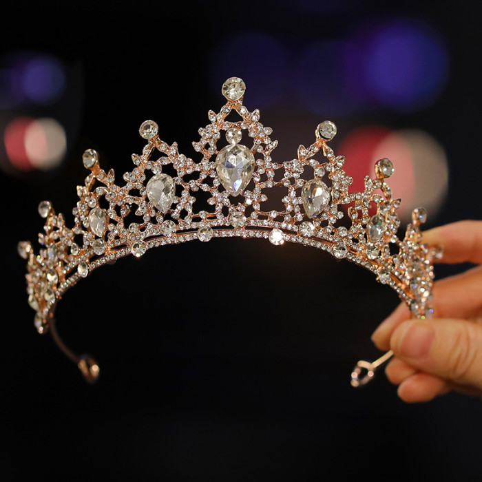 Bridal Headwear - A Golden Lady Fashion Wedding Crown, Rhinestone Classic Princess Tiaras