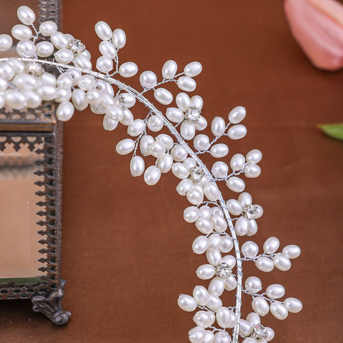 Pearl Bridal Hairband Wedding Hair Accessories With Ribbon New Fashion Silver Color Headbands Beauty Tiaras Prom Hair Jewelry