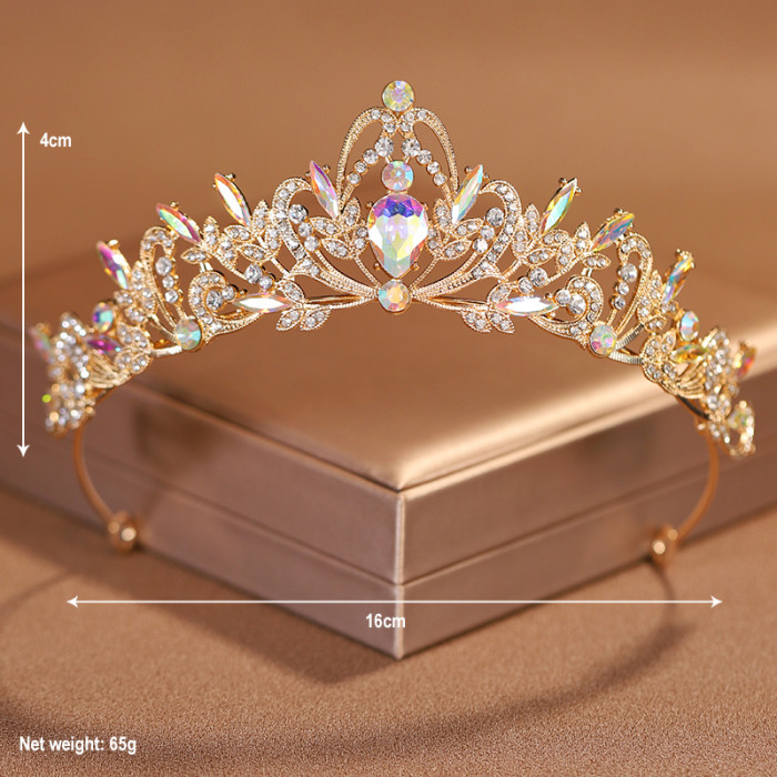 Bridal Headwear Gold-Colour Women's Classic Wedding Crown Girl Birthday Tiaras