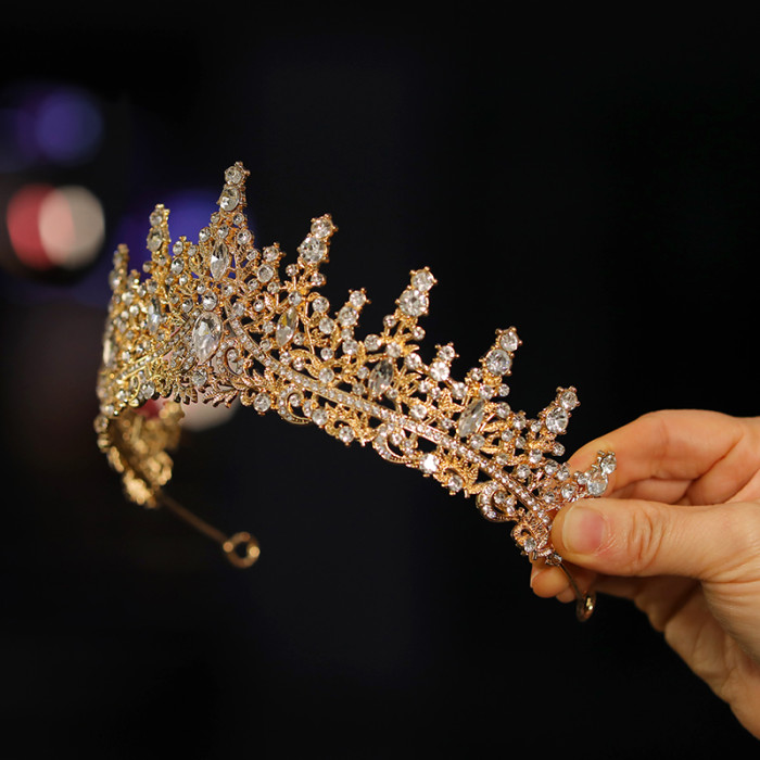 Bridal Headwear - A Golden Lady Fashion Wedding Crown, Rhinestone Classic Princess Tiaras