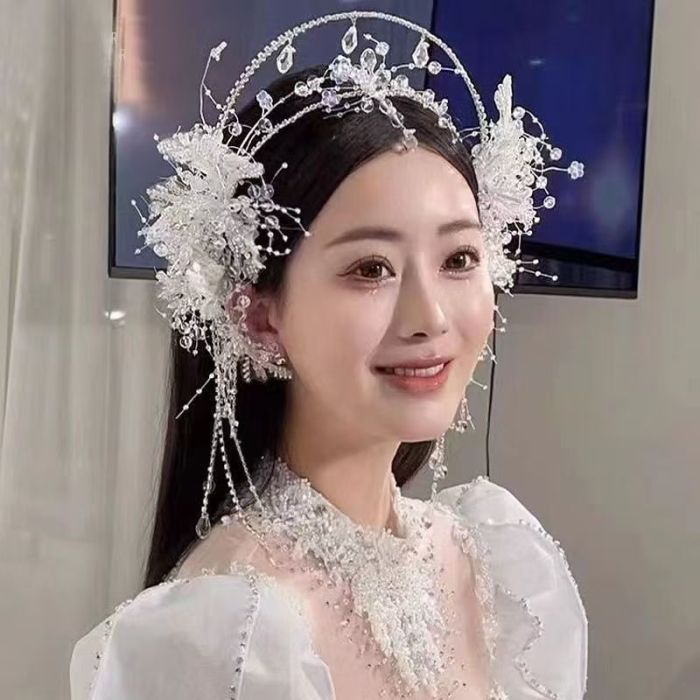 Tassel Fake Earrings Hairband Chinese Hanfu Hair Accessories Floral Tiaras Headband Travel Photography Fairy Hair Jewelry